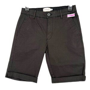 Topman Mens Black Chino Cuffed Flat Front Shorts Size 28 NWT